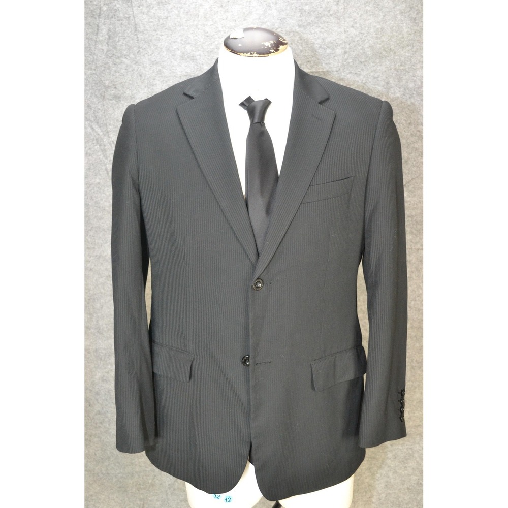 Armani Collezioni Jacket Mens 40 Black Wool Two Button Blazer Coat Striped Italy